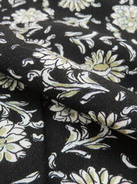 Black/Cream/Gold Taupe/Irish Green 100% Rayon Floral Block Print Crepe - NY Designer - 56W