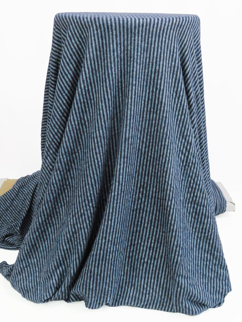 Navy/Slate Blue Polyester/Lycra Vertical Stripe Brushed Sweater Knit 52w