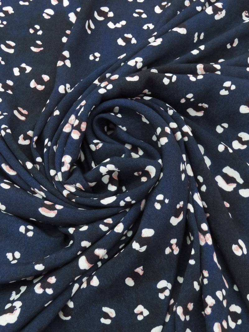 Navy/Ghost White/Salmon/Black 100% Rayon Grunge Paint Blot Print Crepe - NY Designer - 50W