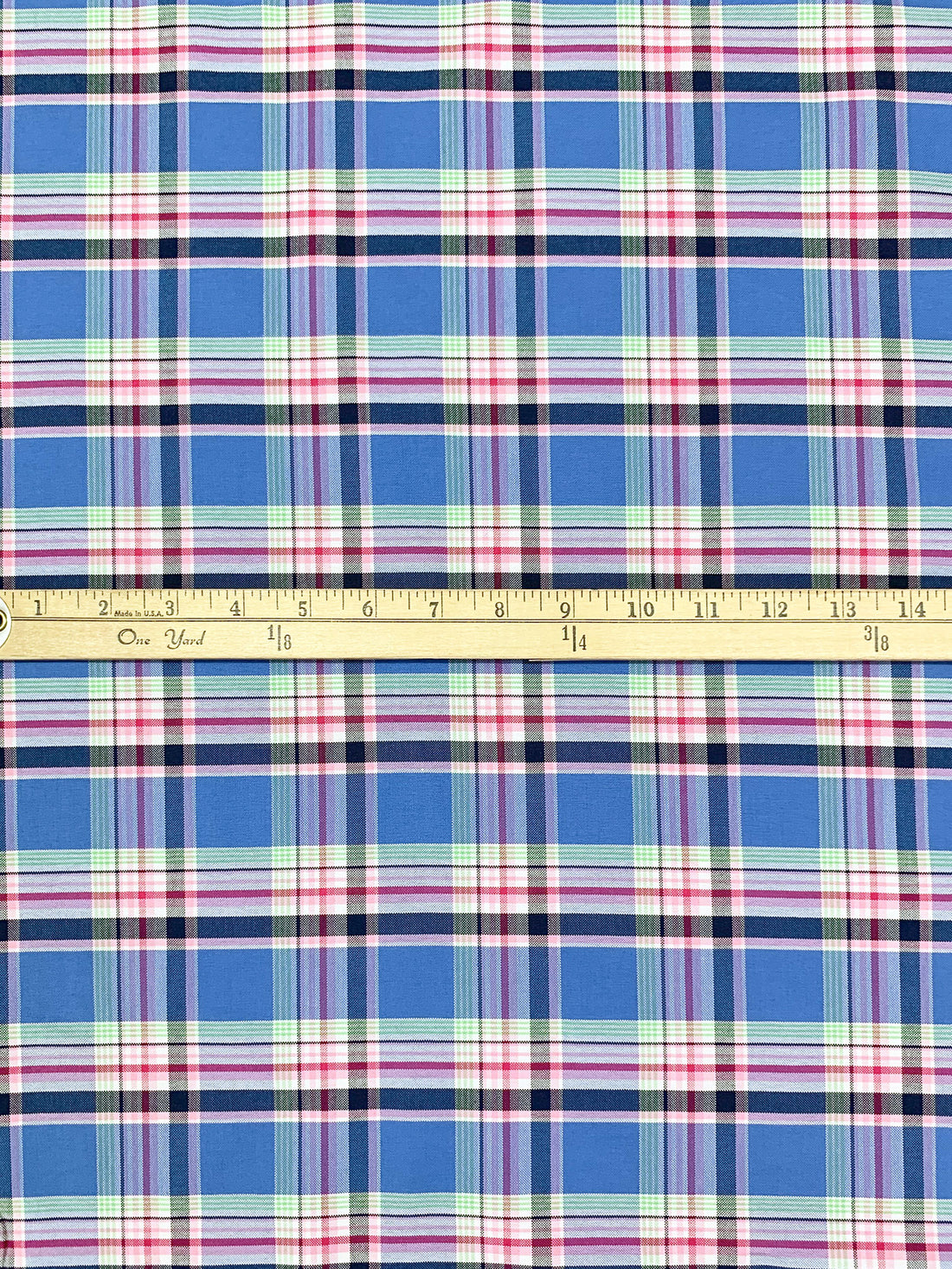 Cornflower Blue/French Rose/White/Multi 100% Cotton Plaid Oxford Shirting - NY Designer - 56W