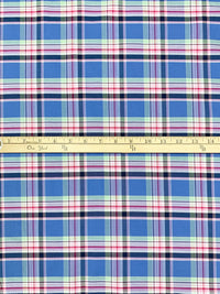 Cornflower Blue/French Rose/White/Multi 100% Cotton Plaid Oxford Shirting - NY Designer - 56W