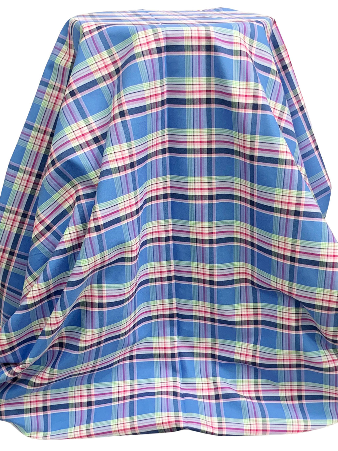 Cornflower Blue/French Rose/White/Multi 100% Cotton Plaid Oxford Shirting - NY Designer - 56W