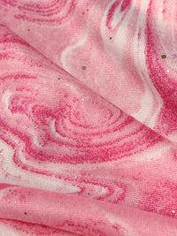 Cerise/Parrot Pink/Multi Polyester/Lycra Marble Print With Fused Glitter Double Brushed Knit 58W