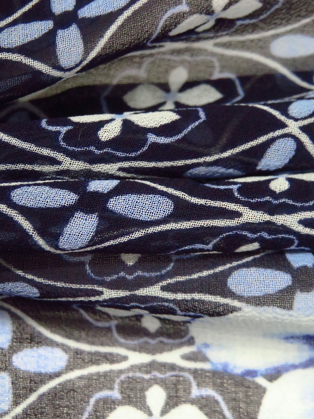 Midnight Blue/Pale Yellow/Fern Green/Multi 100% Polyester Floral Double Border Ornate Print Chiffon 58W