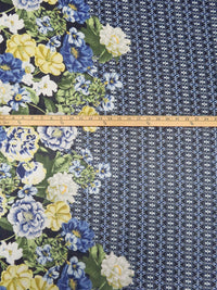 Midnight Blue/Pale Yellow/Fern Green/Multi 100% Polyester Floral Double Border Ornate Print Chiffon 58W