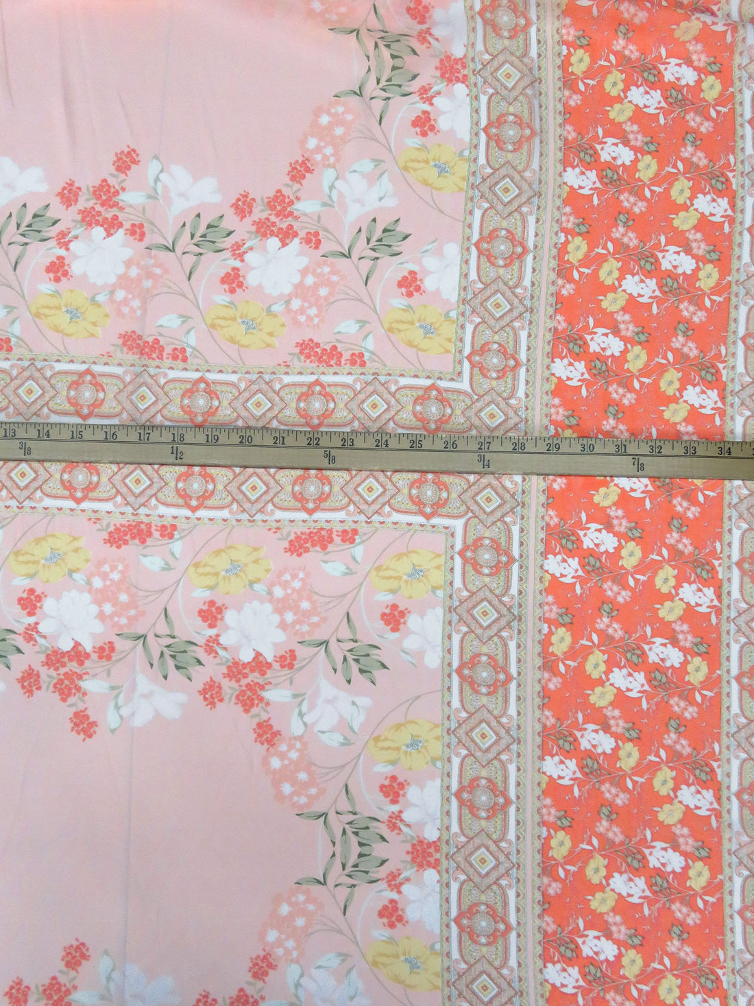 Pale Pink/Peach Yellow/White/Multi 100% Polyester Single Border Floral Framework Print Crepe Blouse Weight Woven 58W