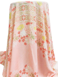 Pale Pink/Peach Yellow/White/Multi 100% Polyester Single Border Floral Framework Print Crepe Blouse Weight Woven 58W