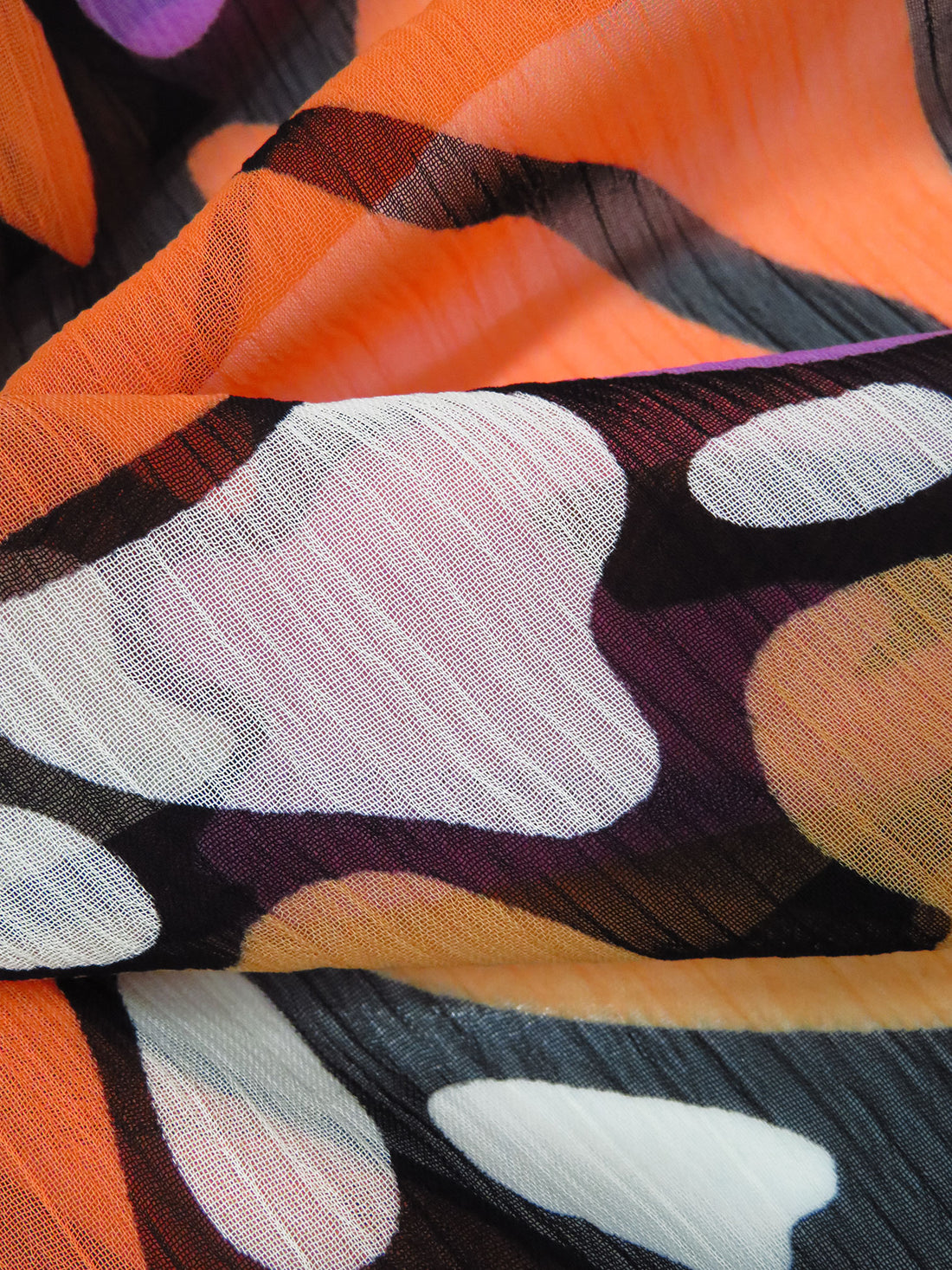 Black/Orange/Persian Pink/Multi 100% Polyester Abstract Print Crinkle Chiffon 58W
