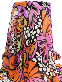 Black/Orange/Persian Pink/Multi 100% Polyester Abstract Print Crinkle Chiffon 58W