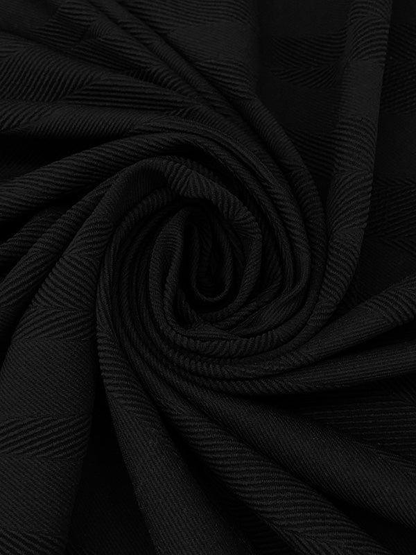 Black Polyester/Lycra Broken Wavy Herringbone Weave Double Knit 50W