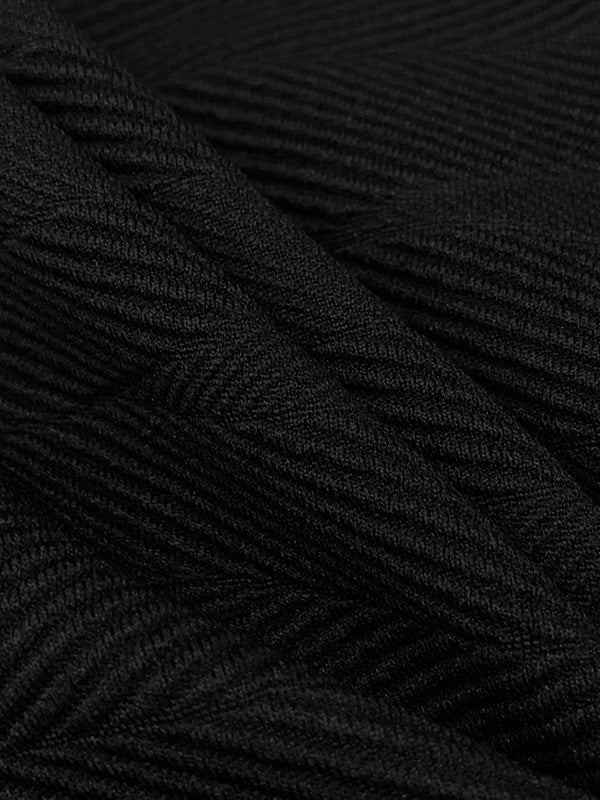 Black Polyester/Lycra Broken Wavy Herringbone Weave Double Knit 50W