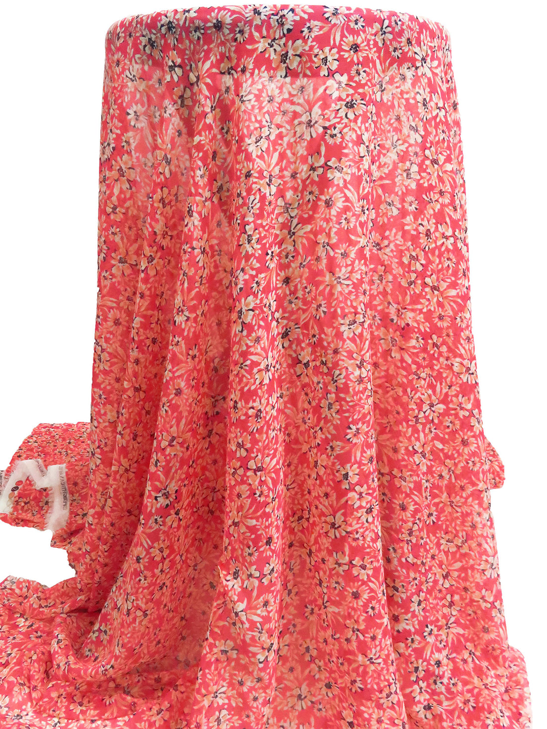 Coral/Midnight Navy/White/Multi 100% Polyester Floral Print Chiffon 60W
