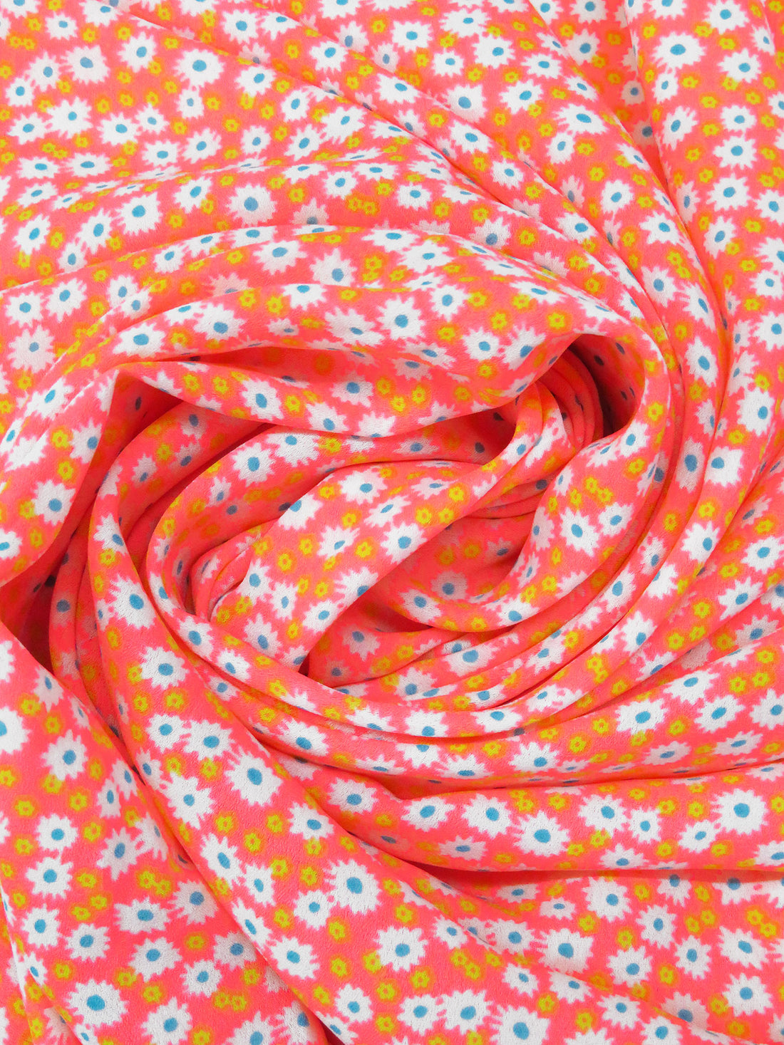 Neon Highlighter Pink/Lemon/White/Multi 100% Polyester Small Floral Print Crepe Blouse Weight Woven 56W