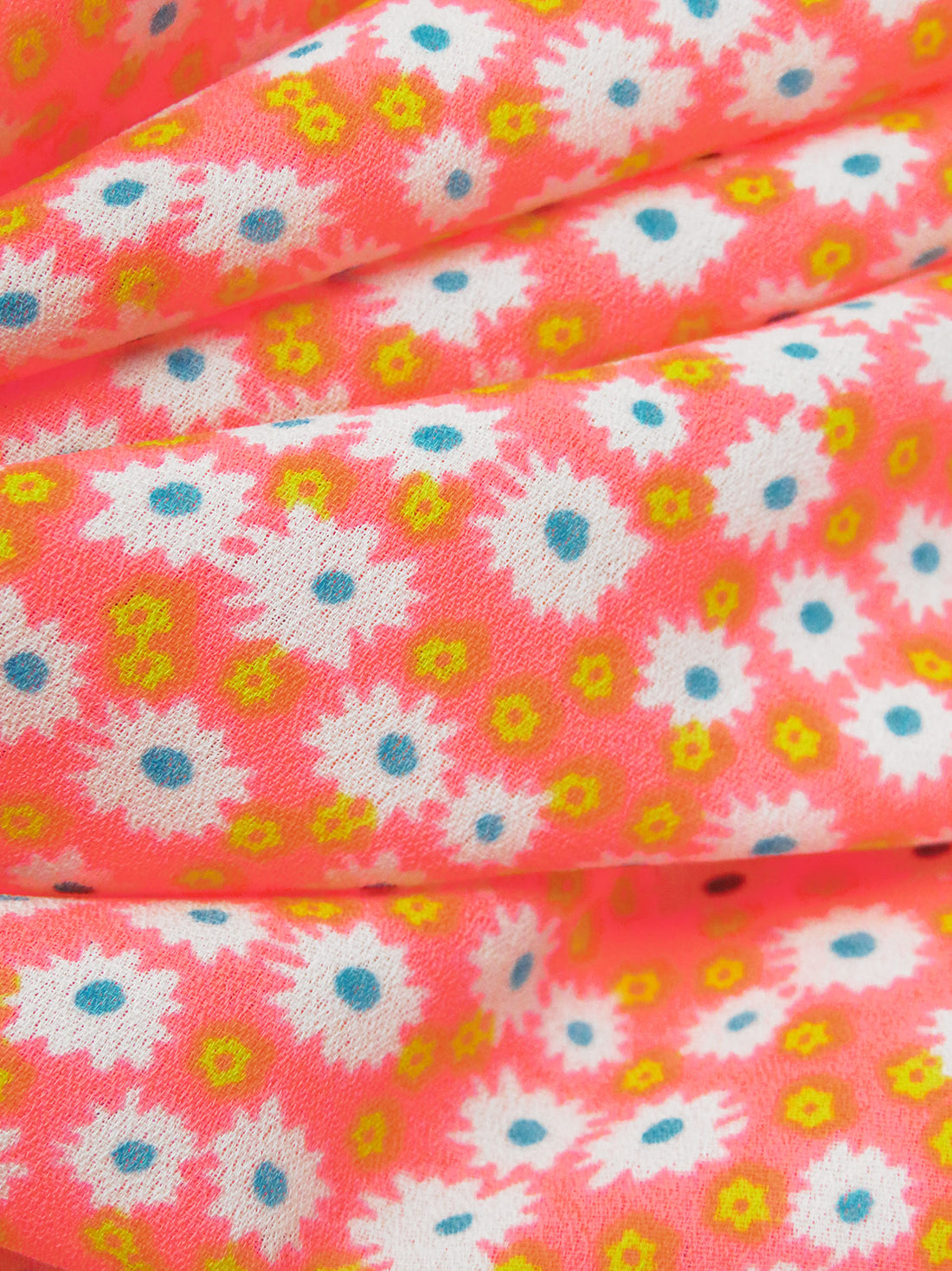 Neon Highlighter Pink/Lemon/White/Multi 100% Polyester Small Floral Print Crepe Blouse Weight Woven 56W