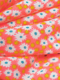 Neon Highlighter Pink/Lemon/White/Multi 100% Polyester Small Floral Print Crepe Blouse Weight Woven 56W