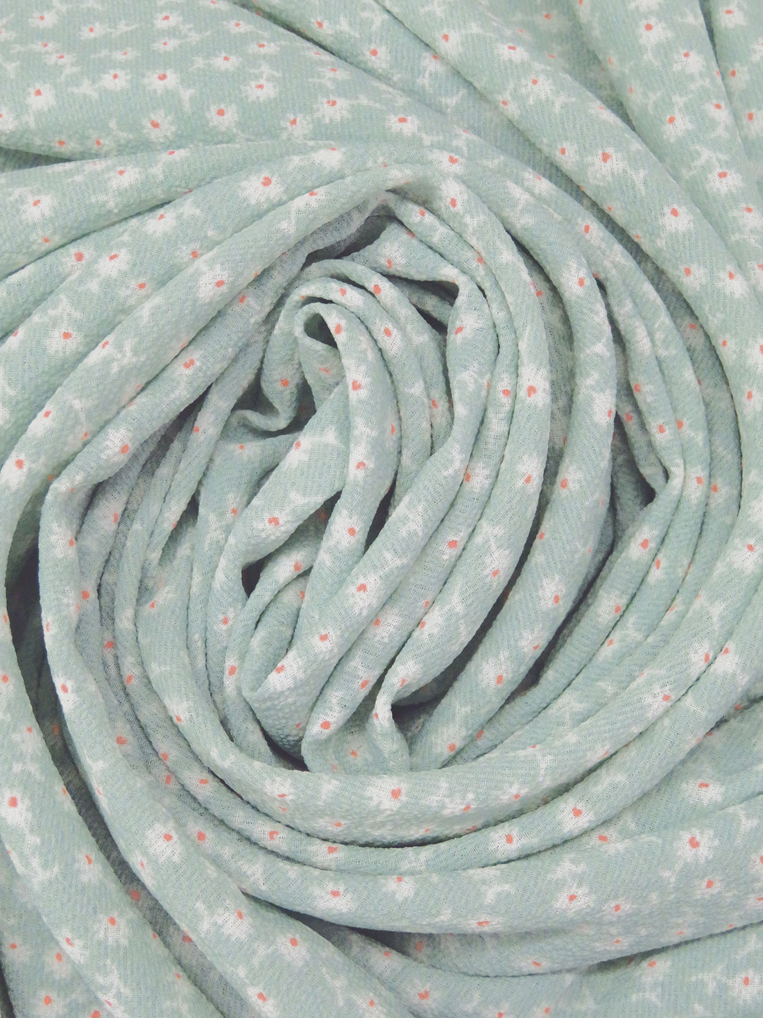 Cambridge Blue/White/Poppy Petal 100% Polyester Small Floral Print Bubble Crepe 59W