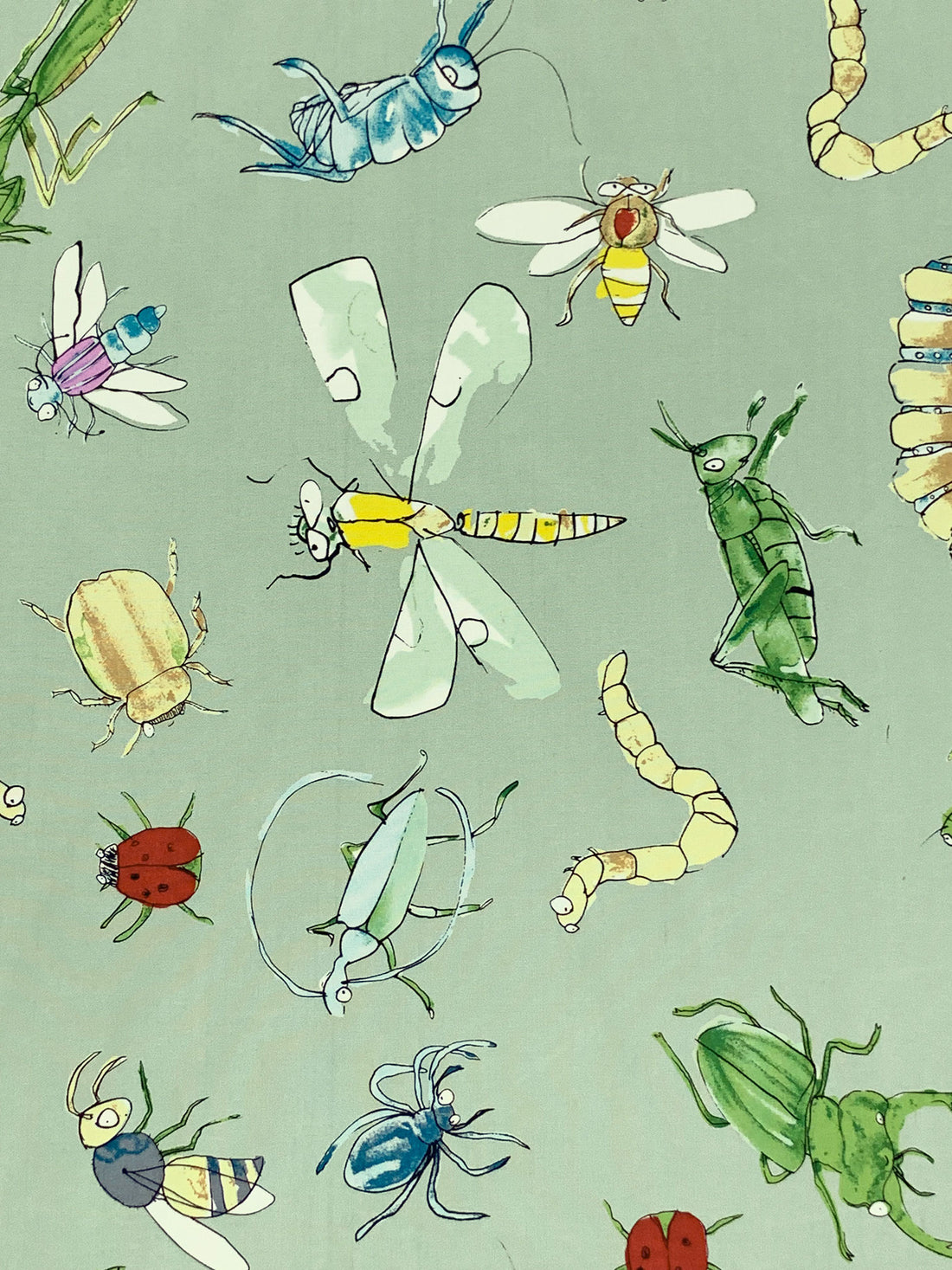 Soft Laurel Green/Medium Carmine/Multi 100% Silk Bugs Print Broadcloth - Ralph Lauren - 44W