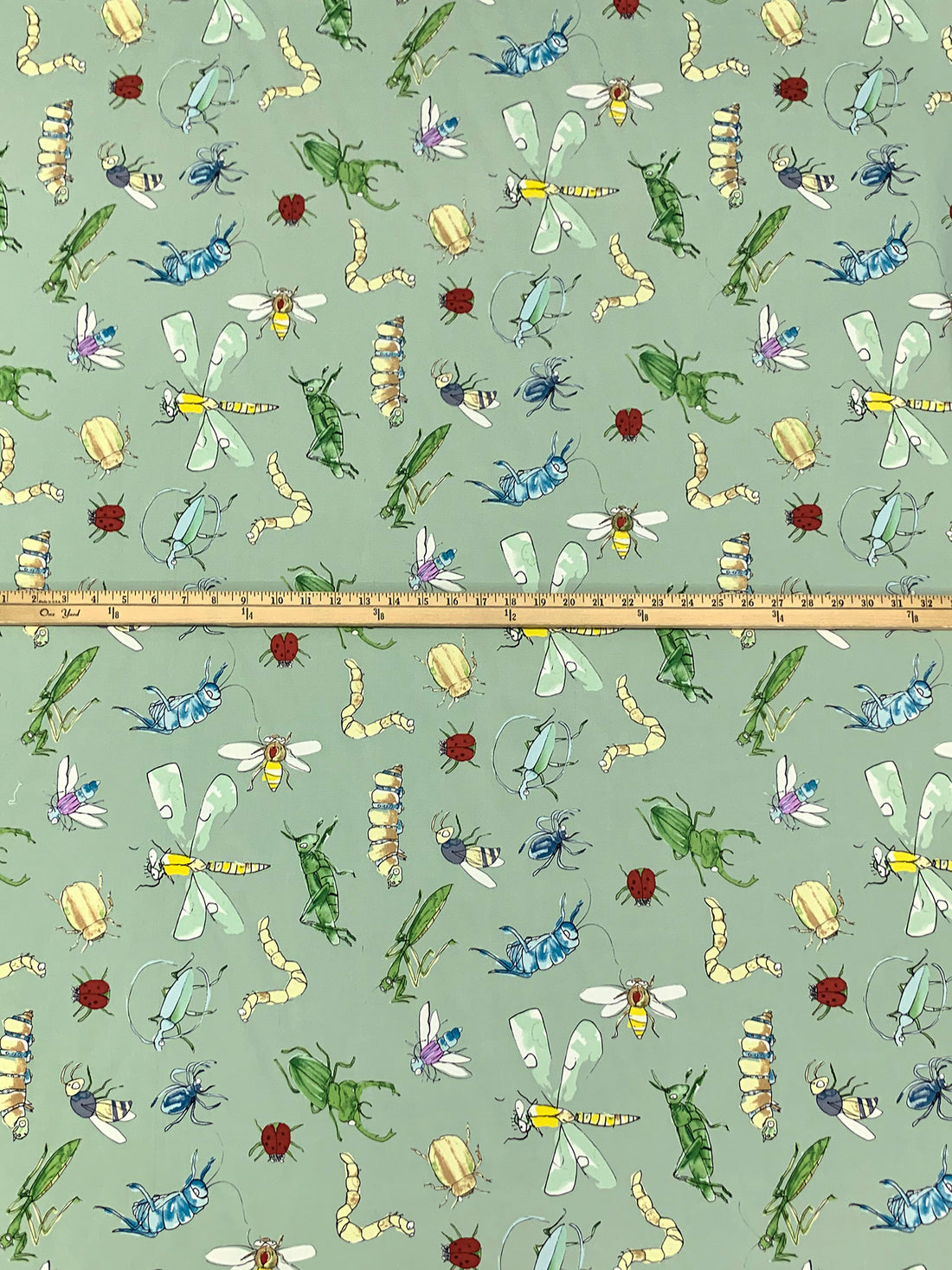 Soft Laurel Green/Medium Carmine/Multi 100% Silk Bugs Print Broadcloth - Ralph Lauren - 44W
