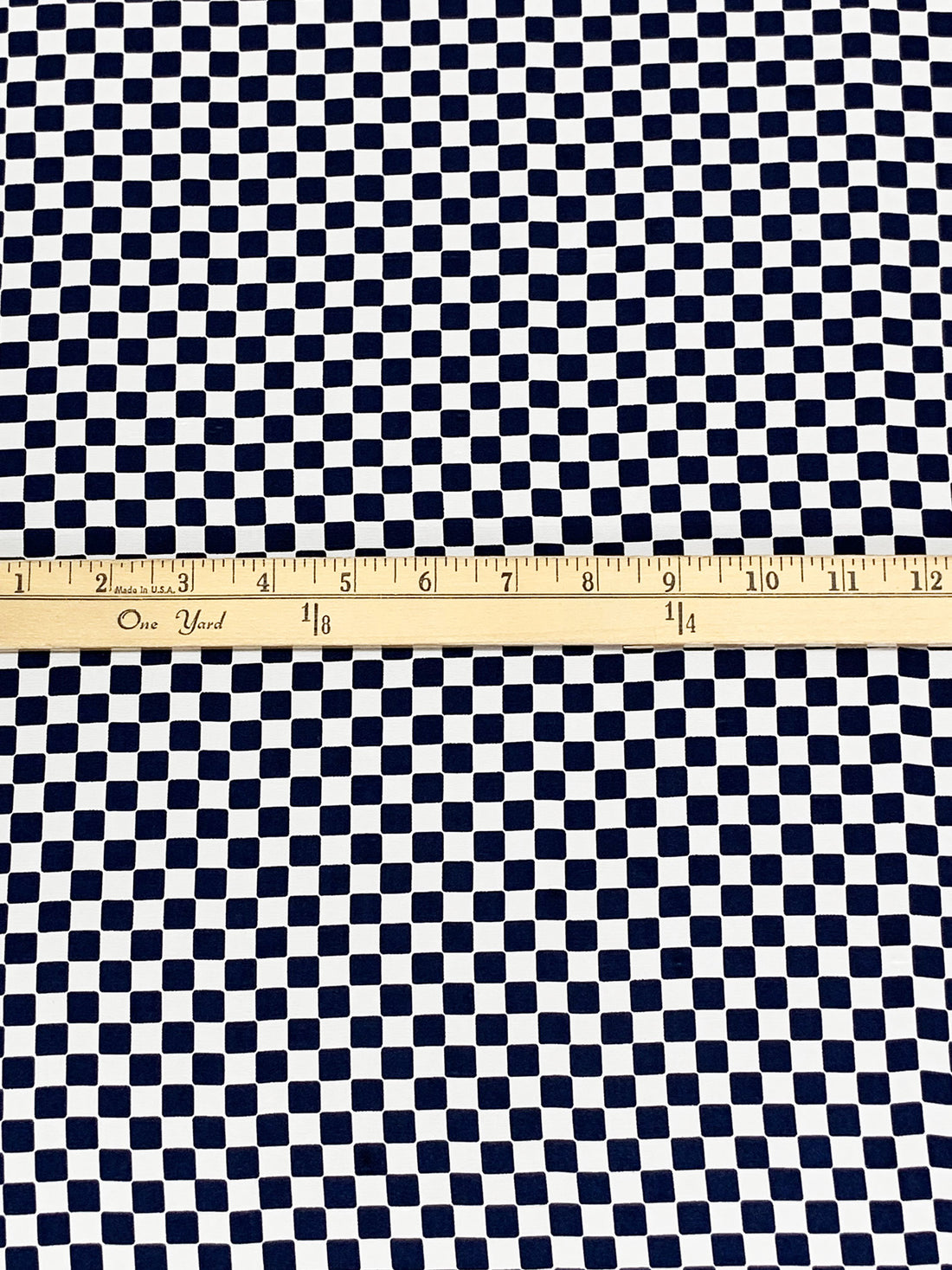 Navy/White 100% Silk Checkerboard Print Shantung - Ralph Lauren - 44W