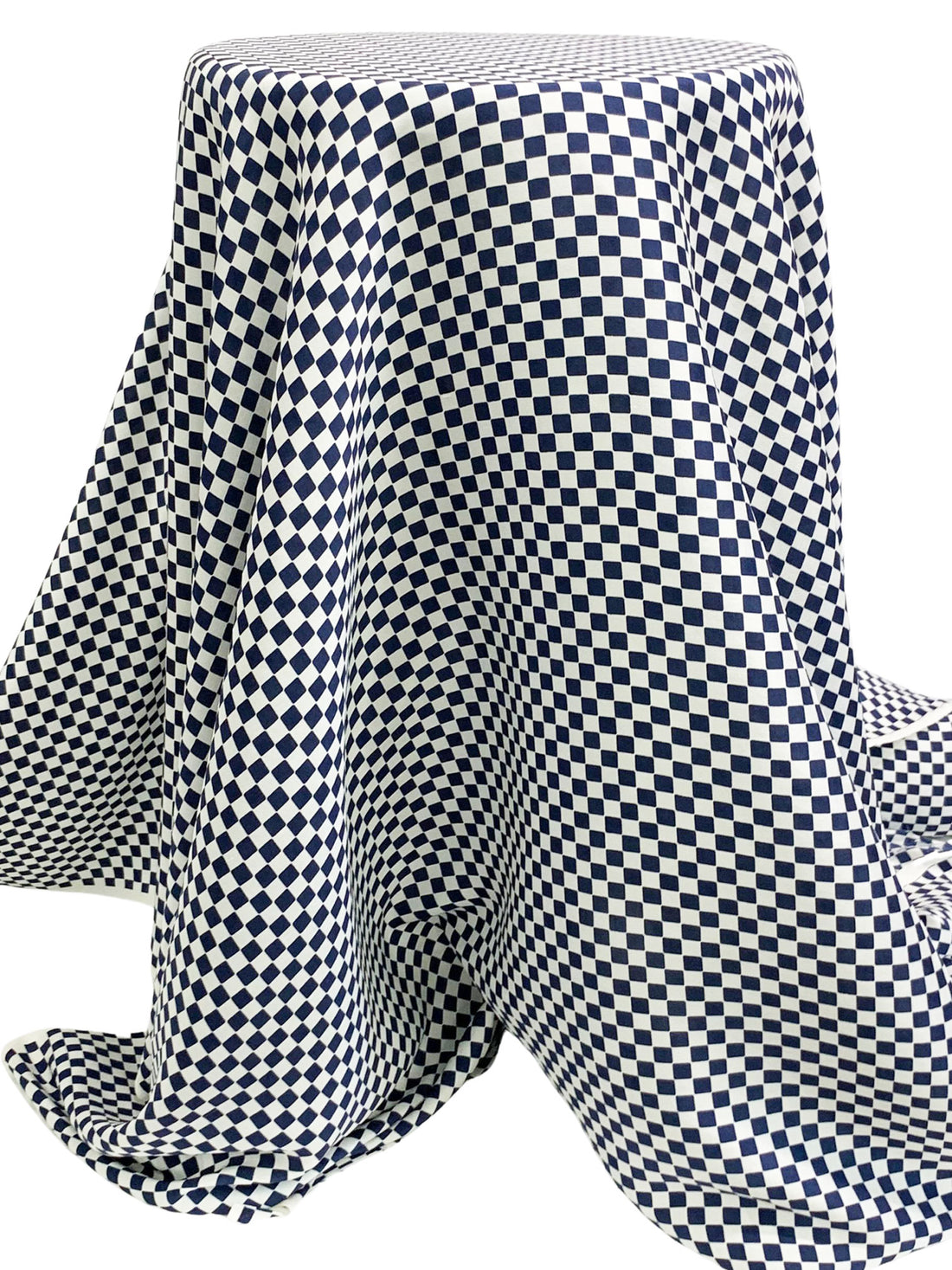 Navy/White 100% Silk Checkerboard Print Shantung - Ralph Lauren - 44W