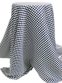 Navy/White 100% Silk Checkerboard Print Shantung - Ralph Lauren - 44W