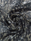 Muted Black/Willow Brown/Glacier Gray 100% Silk Abstract Grunge Print Check Weave Chiffon - NY Designer - 58W