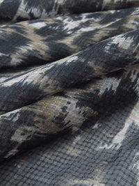 Muted Black/Willow Brown/Glacier Gray 100% Silk Abstract Grunge Print Check Weave Chiffon - NY Designer - 58W