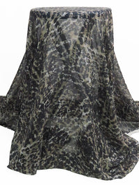 Muted Black/Willow Brown/Glacier Gray 100% Silk Abstract Grunge Print Check Weave Chiffon - NY Designer - 58W