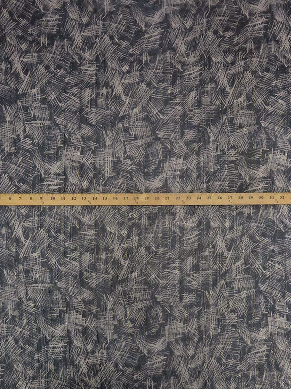 Black/Taupe/Silver/Gold Silk/Lurex Crosshatch Print On Vertical Metallic Stripe Weave Crinkle Chiffon - NY Designer - 54W