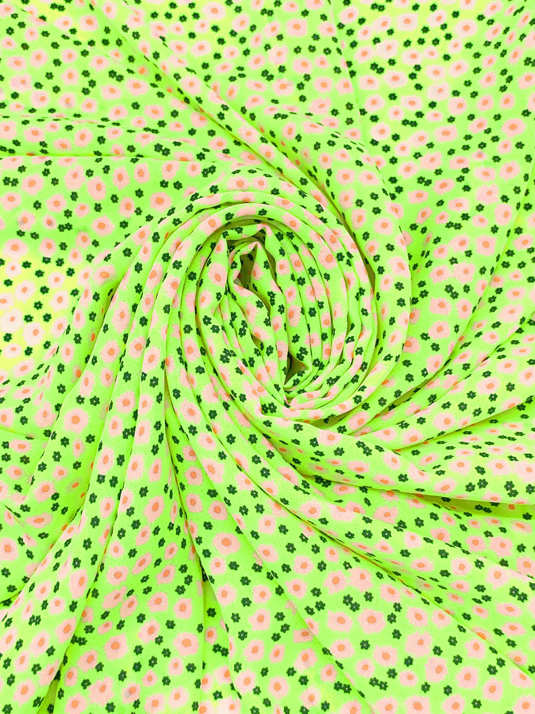Highlighter Green/Highlighter Pink/Multi 100% Polyester Ditsy Floral Print Crepe Blouse Weight Woven 58W