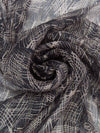 Black/Taupe/Silver/Gold Silk/Lurex Crosshatch Print On Vertical Metallic Stripe Weave Crinkle Chiffon - NY Designer - 54W