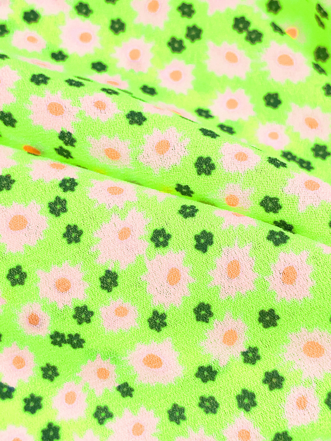 Highlighter Green/Highlighter Pink/Multi 100% Polyester Ditsy Floral Print Crepe Blouse Weight Woven 58W