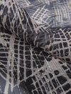 Black/Taupe/Silver/Gold Silk/Lurex Crosshatch Print On Vertical Metallic Stripe Weave Crinkle Chiffon - NY Designer - 54W