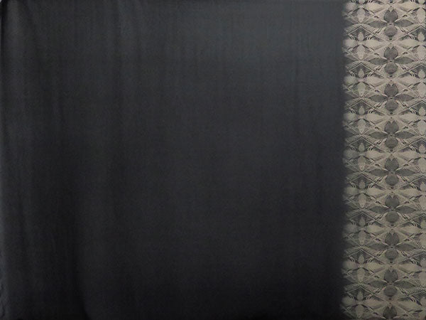 Black/Desert Tan 100% Silk Single Border Floral Print Check Weave Chiffon - NY Designer - 57W