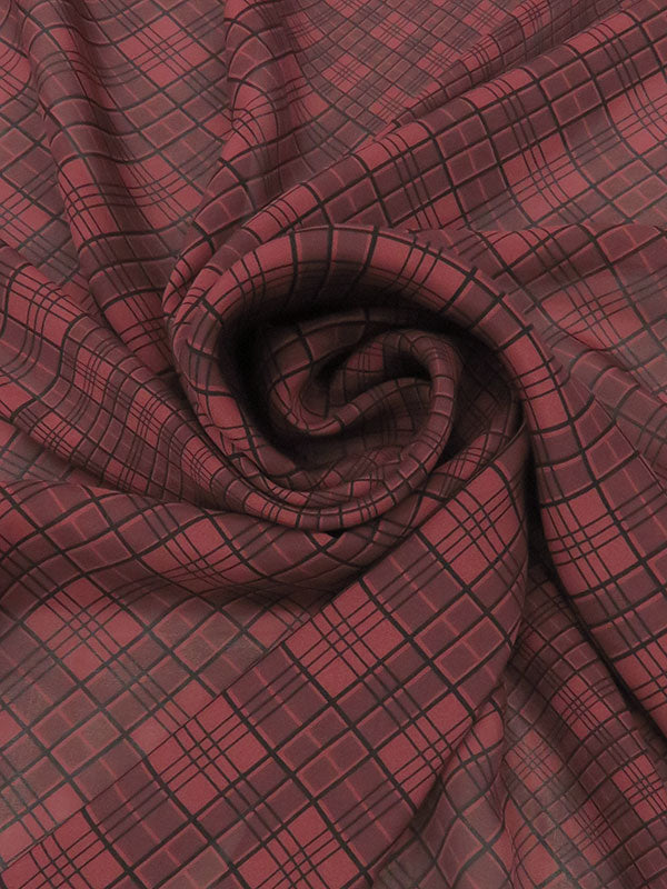 Cordovan Red/Tuscan Red/Black 100% Silk Plaid Print Chiffon - NY Designer - 53W