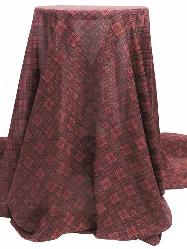 Cordovan Red/Tuscan Red/Black 100% Silk Plaid Print Chiffon - NY Designer - 53W