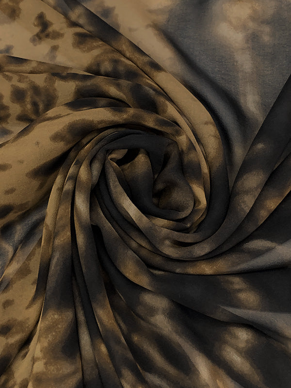 Pale Brown/Black 100% Silk Large Abstract Grunge Print Crepe Chiffon - NY Designer - 42W