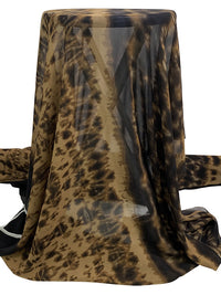 Pale Brown/Black 100% Silk Large Abstract Grunge Print Crepe Chiffon - NY Designer - 42W