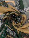 Dark Hunter Green/Antique Gold 100% Silk Ornate Framework Print Chiffon 50W