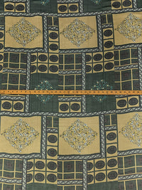 Dark Hunter Green/Antique Gold 100% Silk Ornate Framework Print Chiffon 50W