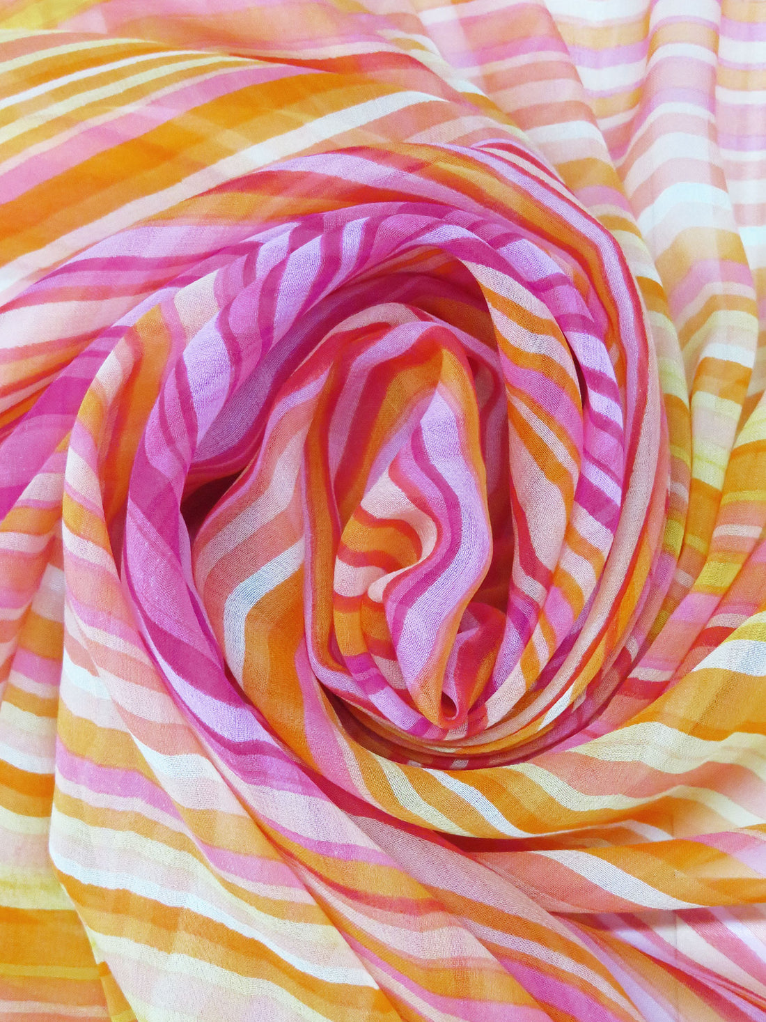 Hot Pink/Orange/White/Multi 100% Silk Horizontal Stripe Print Chiffon - Ralph Lauren - 44W
