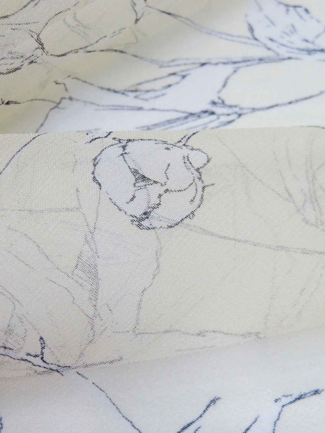 Pale Yellow/White/Black 100% Silk Large Floral Stem Print Chiffon - Ralph Lauren - 44W