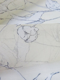 Pale Yellow/White/Black 100% Silk Large Floral Stem Print Chiffon - Ralph Lauren - 44W