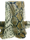 Olive Brown/Off-White/Black 100% Silk Large Snakeskin-Look Print Crepe Chiffon 42W