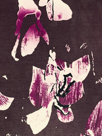 Dark Mauve/Off-White/French Plum 100% Silk Abstract Floral Print Crepe Chiffon 42W