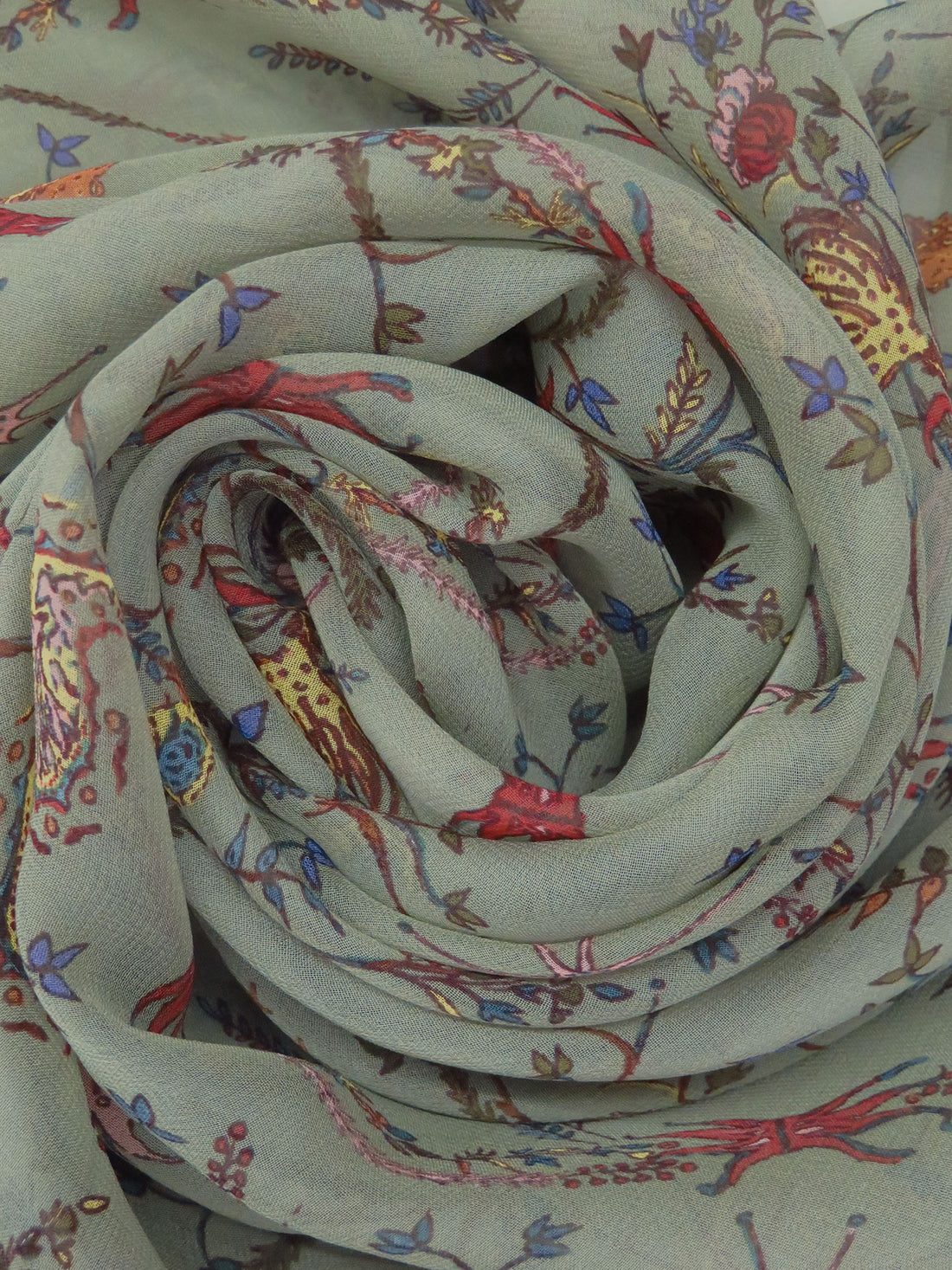 Artichoke/Sunny Yellow/Red Rust/Multi 100% Silk Folk Floral Print Chiffon - Ralph Lauren - 44W