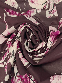 Dark Mauve/Off-White/French Plum 100% Silk Abstract Floral Print Crepe Chiffon 42W