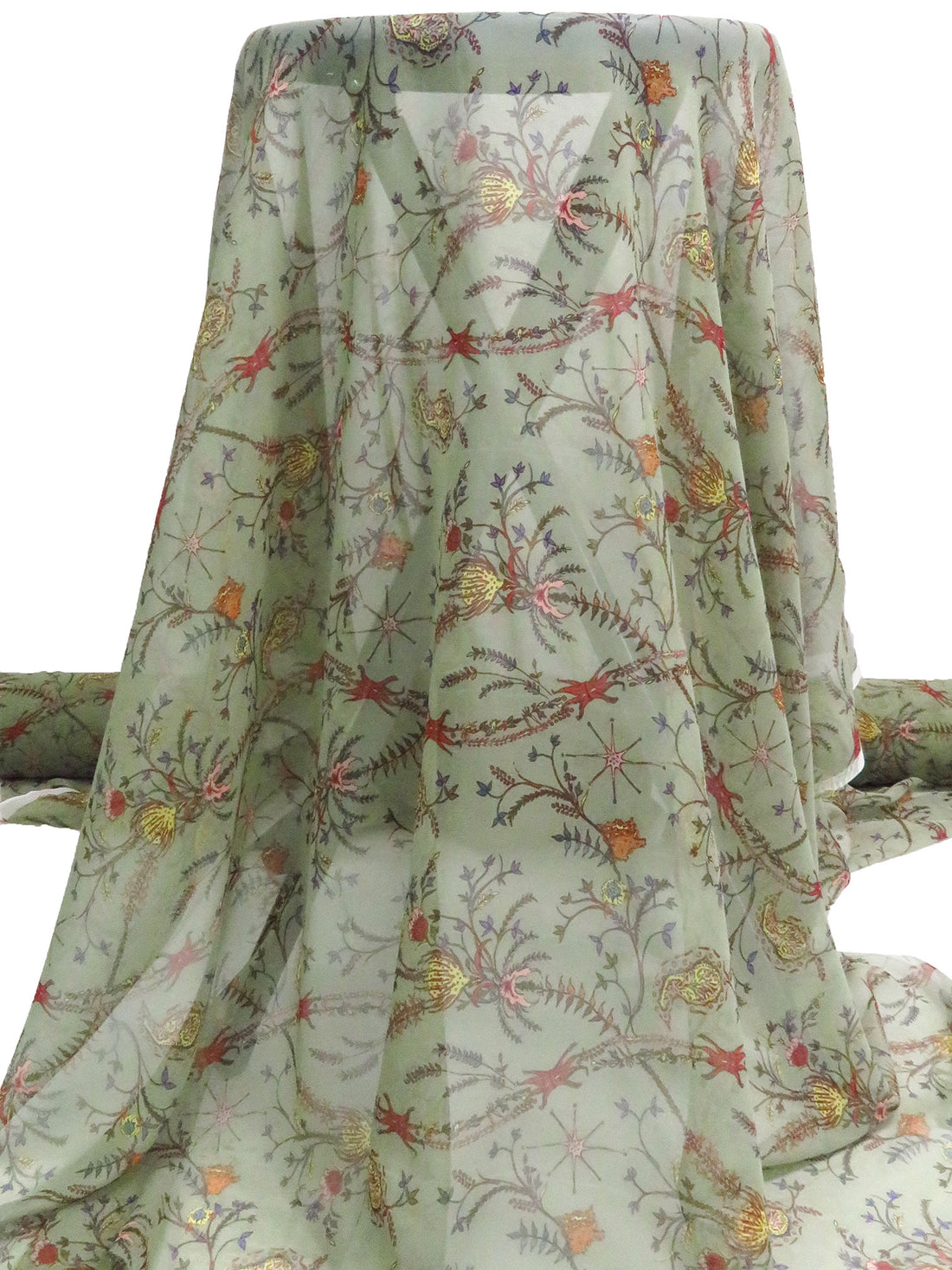 Artichoke/Sunny Yellow/Red Rust/Multi 100% Silk Folk Floral Print Chiffon - Ralph Lauren - 44W