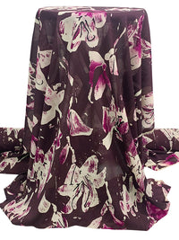 Dark Mauve/Off-White/French Plum 100% Silk Abstract Floral Print Crepe Chiffon 42W