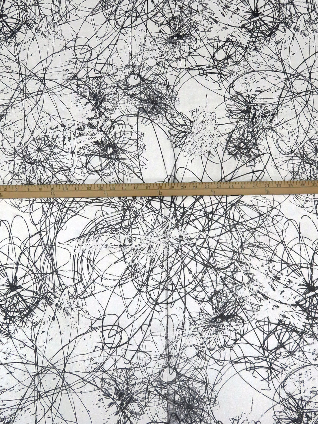 White/Black 100% Silk Abstract Scribble Print Chiffon - Ralph Lauren - 44W